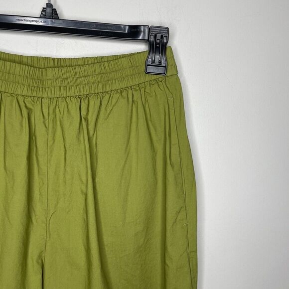 TOCCIN Palazzo Pants Womens XS Green Wide Leg Pockets 100% Cotton Heart Patch - Picture 2 of 10